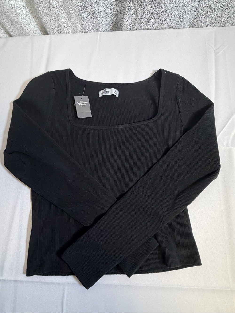 Hollister Black Ribbed Square-Neck Long-Sleeve Top